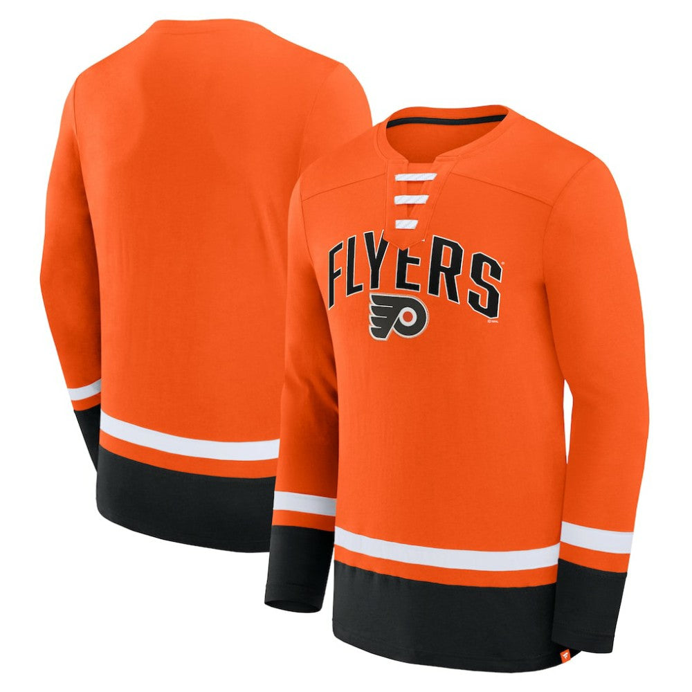 Philadelphia Flyers Fanatics Back Pass Lace-Up Long Sleeve T-Shirt