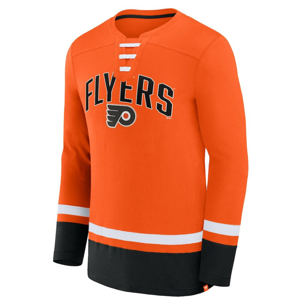 Philadelphia Flyers Fanatics Back Pass Lace-Up Long Sleeve T-Shirt