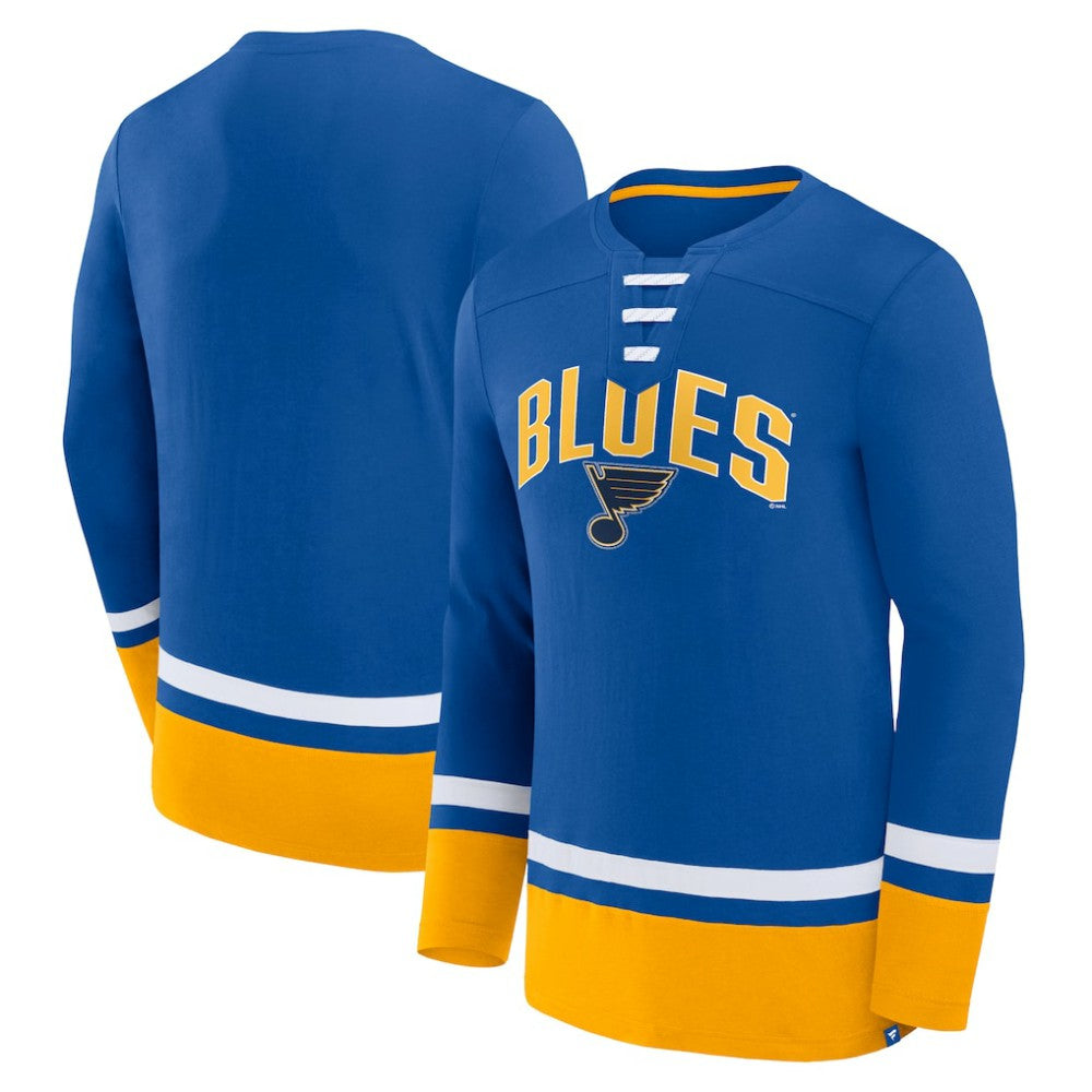 St. Louis Blues Fanatics Back Pass Lace-Up Long Sleeve T-Shirt