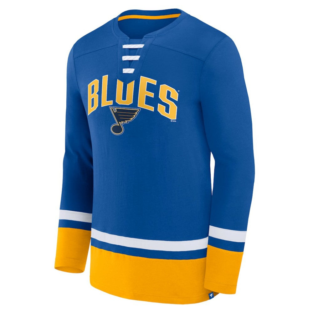 St. Louis Blues Fanatics Back Pass Lace-Up Long Sleeve T-Shirt
