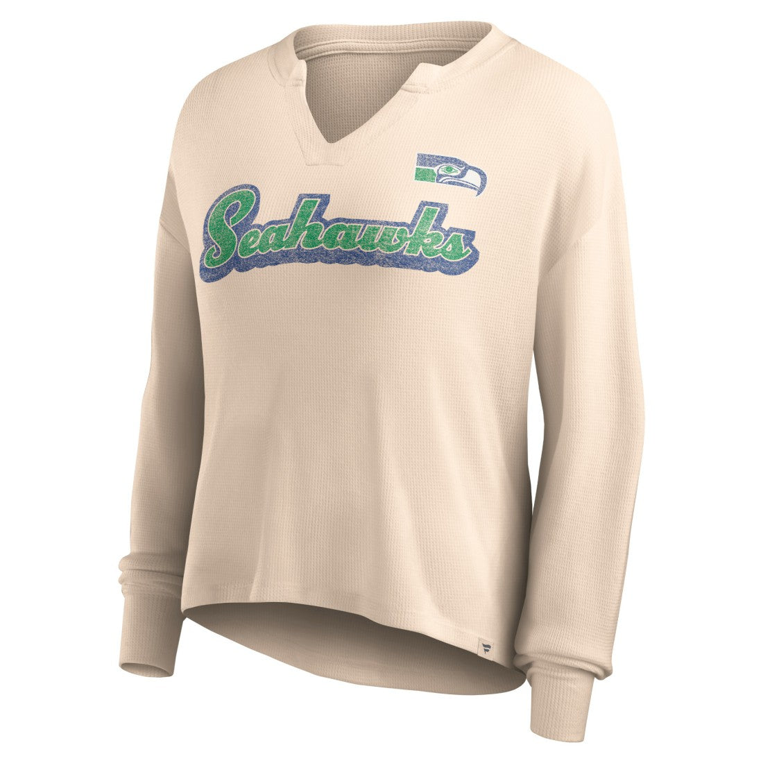 NFL Seattle Seahawks Women's Go For It Notch Neck Waffle Knit Lightweight Long Sleeve T-Shirt