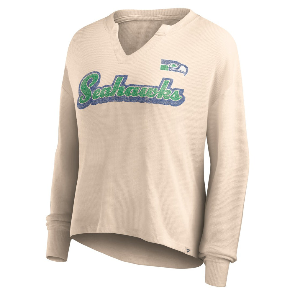NFL Seattle Seahawks Women's Go For It Notch Neck Waffle Knit Lightweight Long Sleeve T-Shirt