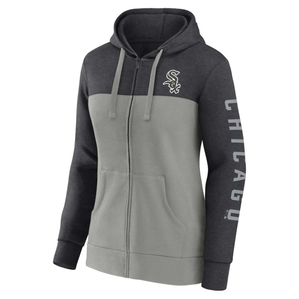 Chicago White Sox Women's City Ties Hoodie Full-Zip Sweatshirt - Heather Charcoal/Gray