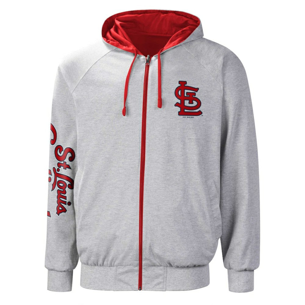 St. Louis Cardinals G-III Sports by Carl Banks Southpaw Reversible Raglan Hoodie Full-Zip Jacket - Red/Heather Gray