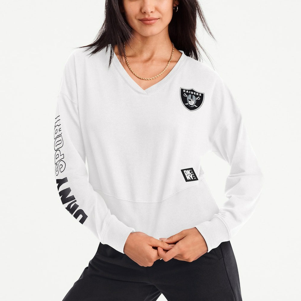 NFL Las Vegas Raiders DKNY Sport Women's Lily V-Neck Pullover Sweatshirt