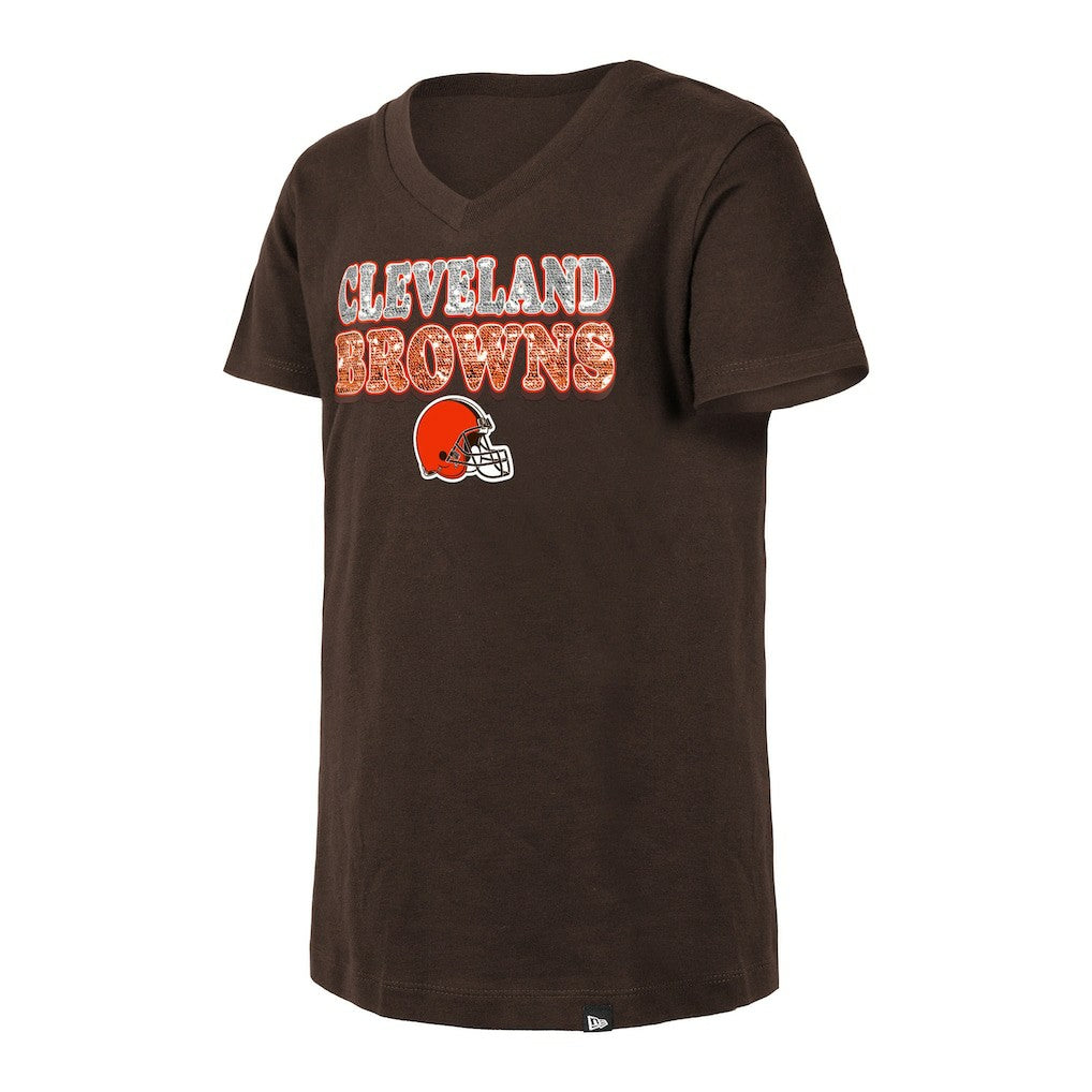 NFL Cleveland Browns Girls Youth Reverse Sequin V-Neck T-Shirt