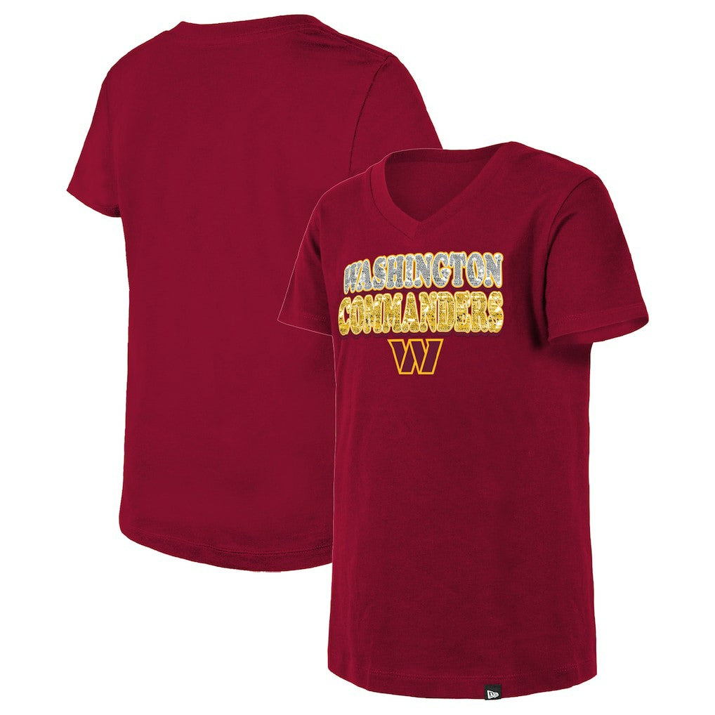 NFL Washington Commanders Girls Youth Reverse Sequin V-Neck T-Shirt