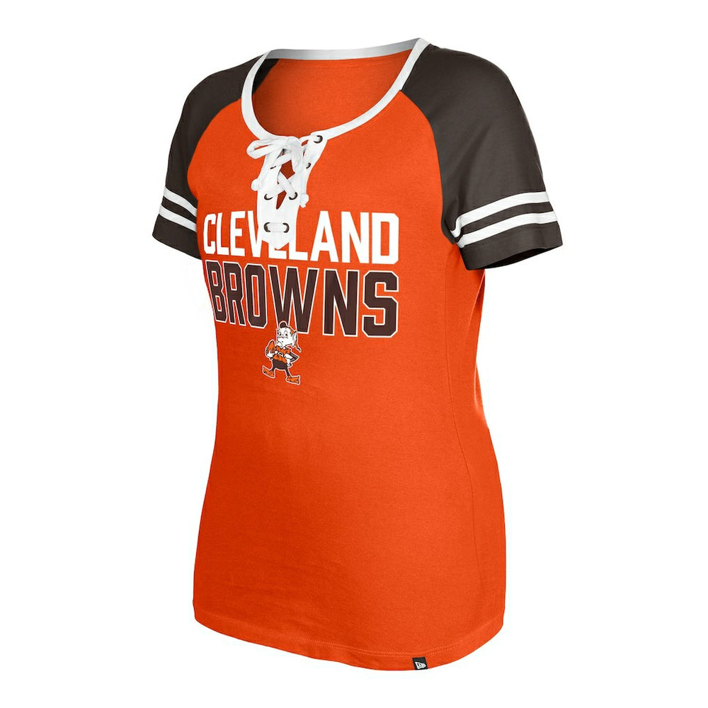NFL Cleveland Browns Women's Throwback Raglan Lace-Up T-Shirt