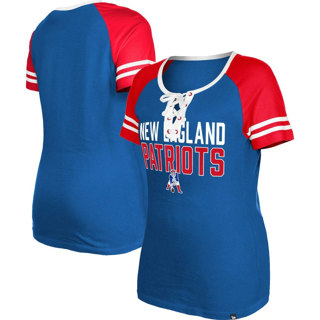 NFL New England Patriots Women's Throwback Raglan Lace-Up T-Shirt