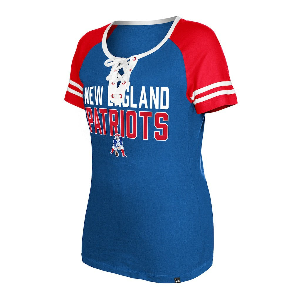 NFL New England Patriots Women's Throwback Raglan Lace-Up T-Shirt