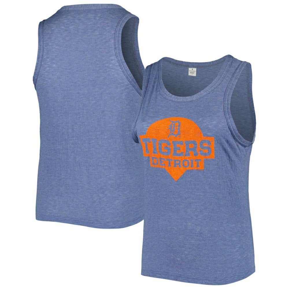 Detroit Tigers Soft as a Grape Women's Plus Size High Neck Tri-Blend Tank Top - Navy