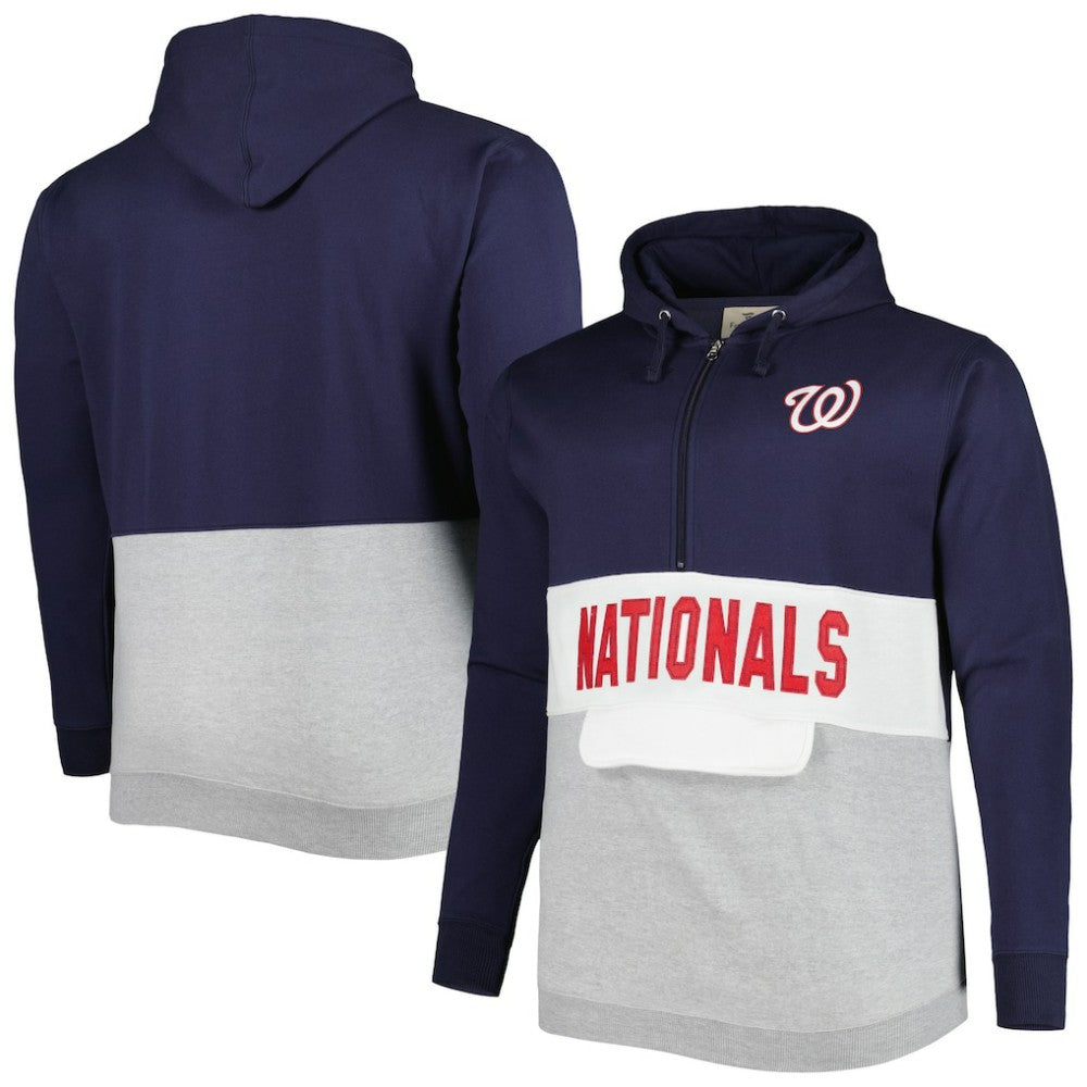 Washington Nationals Big & Tall Fleece Half-Zip Hoodie - Navy/White