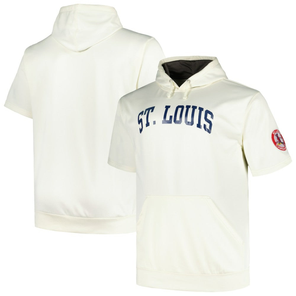 St. Louis Cardinals Profile Big & Tall Contrast Short Sleeve Pullover Hoodie - Oatmeal
