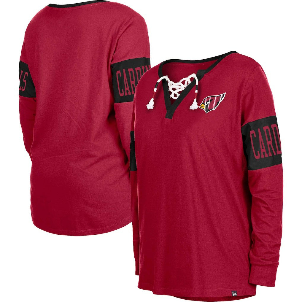NFL Arizona Cardinals Women's Lace-Up Notch Neck Long Sleeve T-Shirt