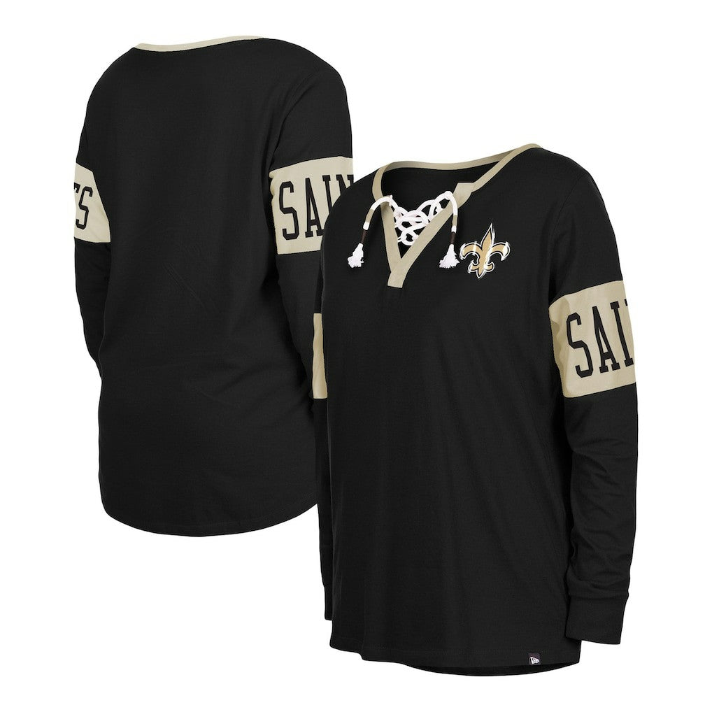 NFL New Orleans Saints Women's Lace-Up Notch Neck Long Sleeve T-Shirt