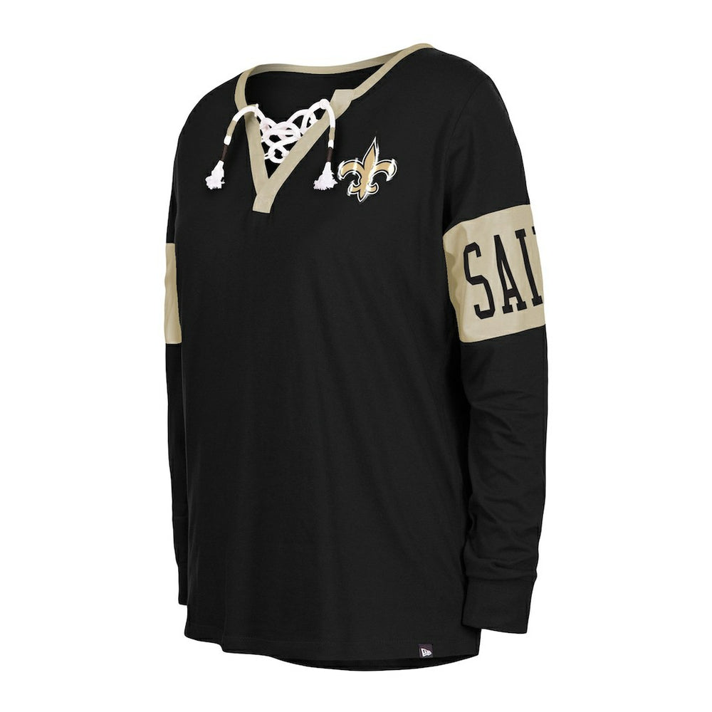 NFL New Orleans Saints Women's Lace-Up Notch Neck Long Sleeve T-Shirt