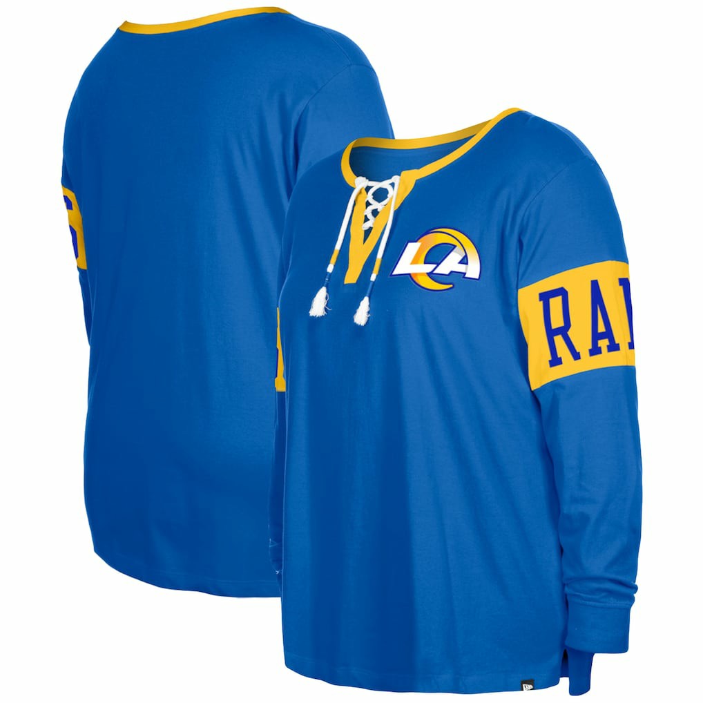 NFL Los Angeles Rams Women's Plus Size Lace-Up Notch Neck Long Sleeve T-Shirt