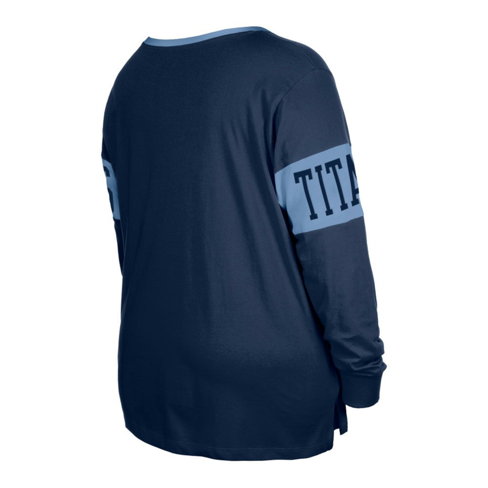 NFL Tennessee Titans Women's Plus Size Lace-Up Notch Neck Long Sleeve T-Shirt