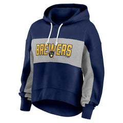 Milwaukee Brewers Women's Filled Stat Sheet Pullover Hoodie - Navy