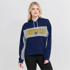 Milwaukee Brewers Women's Filled Stat Sheet Pullover Hoodie - Navy