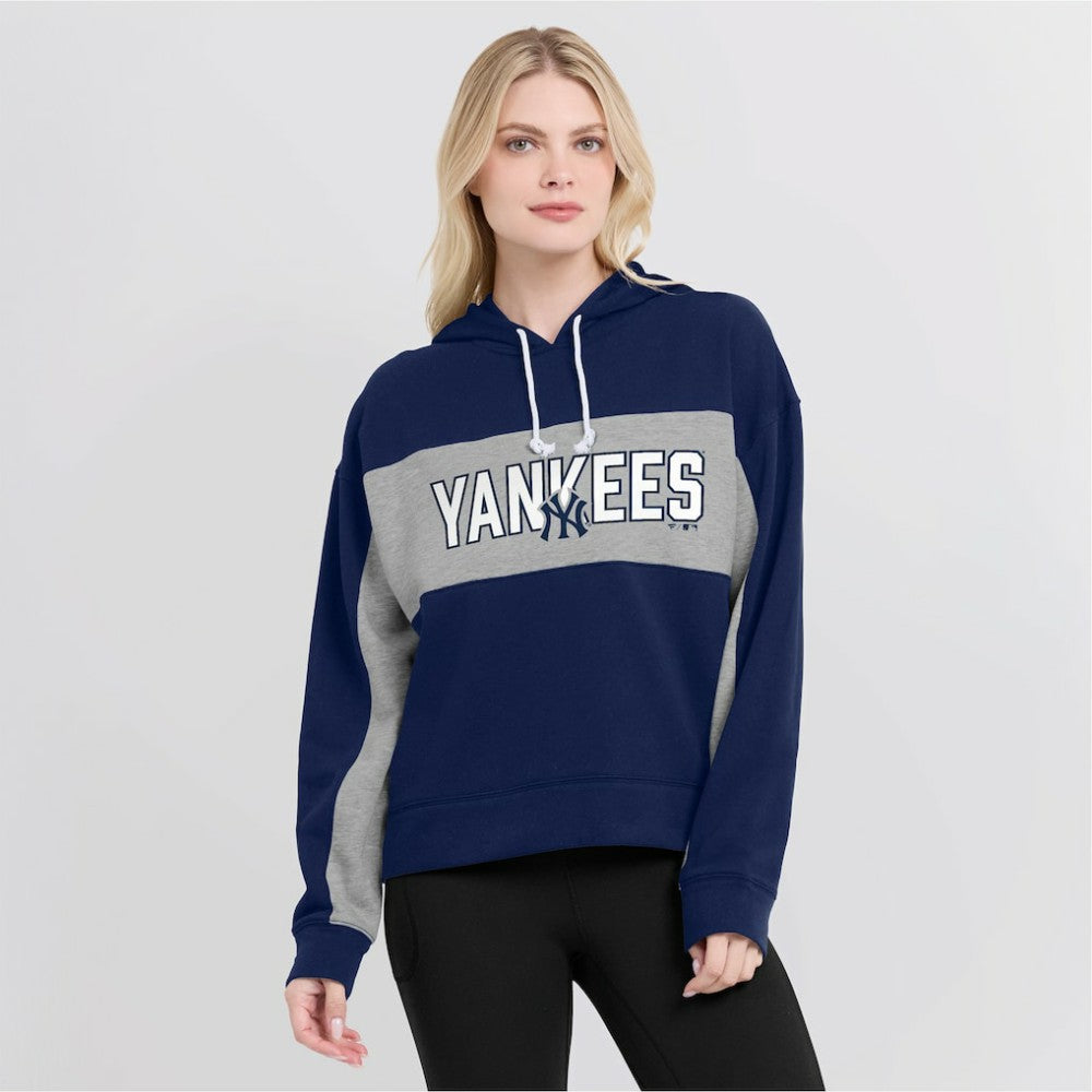 New York Yankees Women's Filled Stat Sheet Pullover Hoodie - Navy