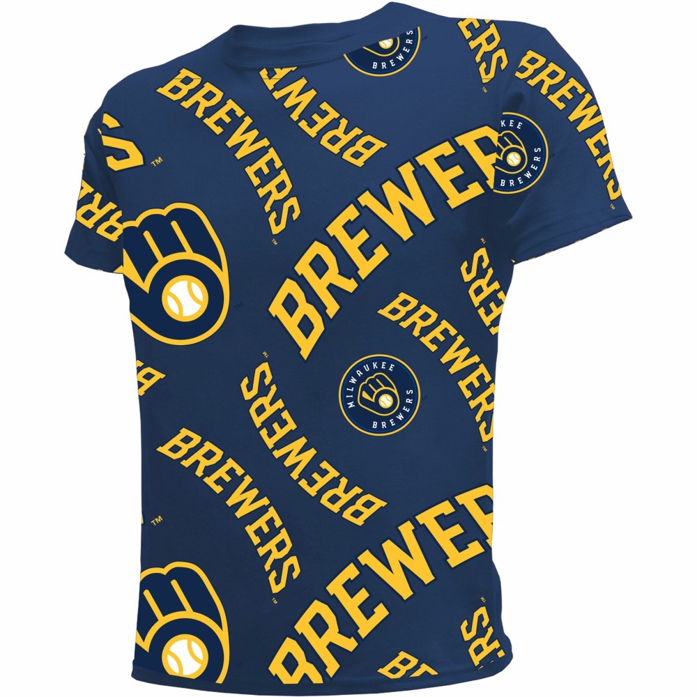 Milwaukee Brewers Stitches Youth Allover Team T-Shirt - Navy