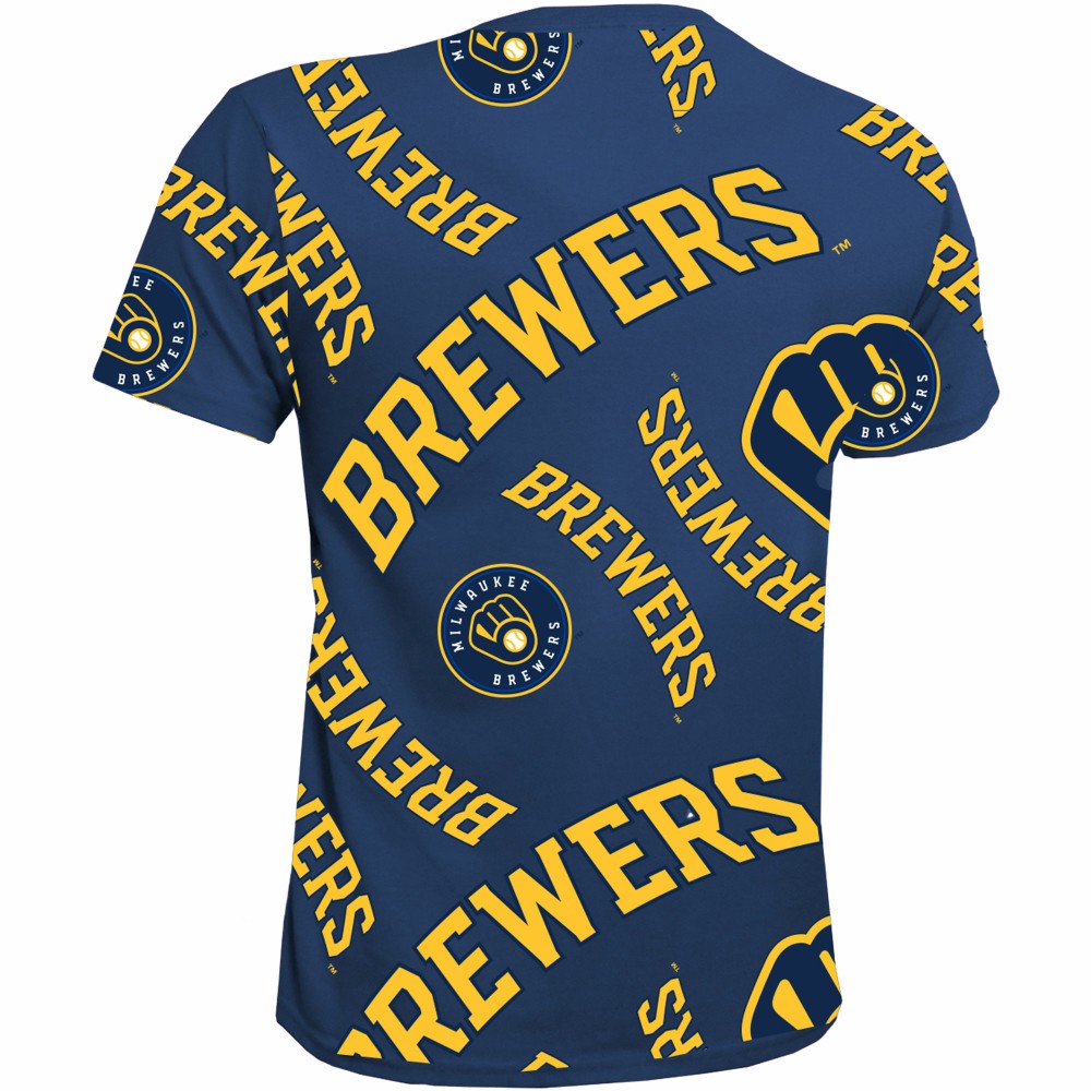 Milwaukee Brewers Stitches Youth Allover Team T-Shirt - Navy