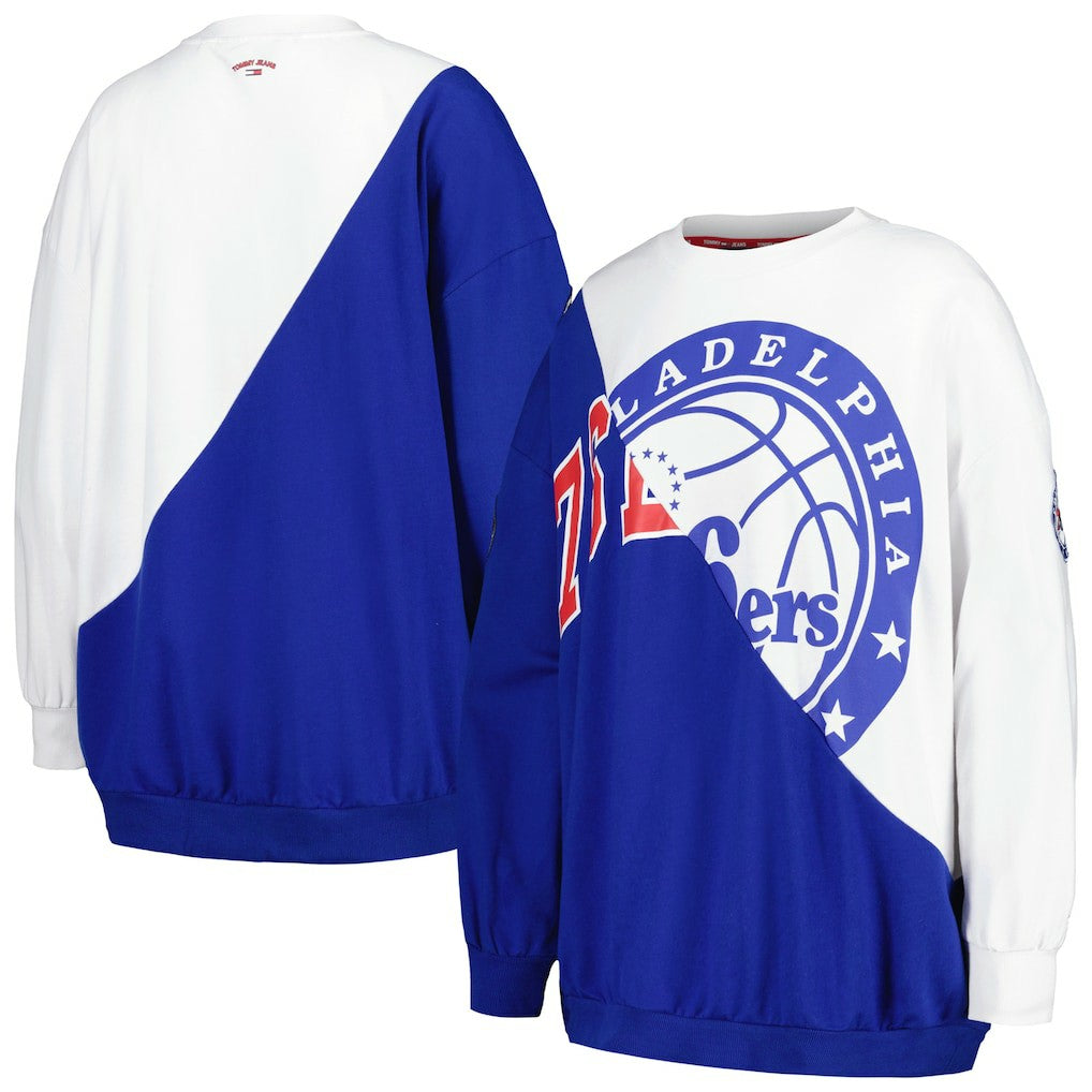 Philadelphia 76ers Tommy Jeans Women's Ariel Pullover Sweatshirt - Royal/White for sale