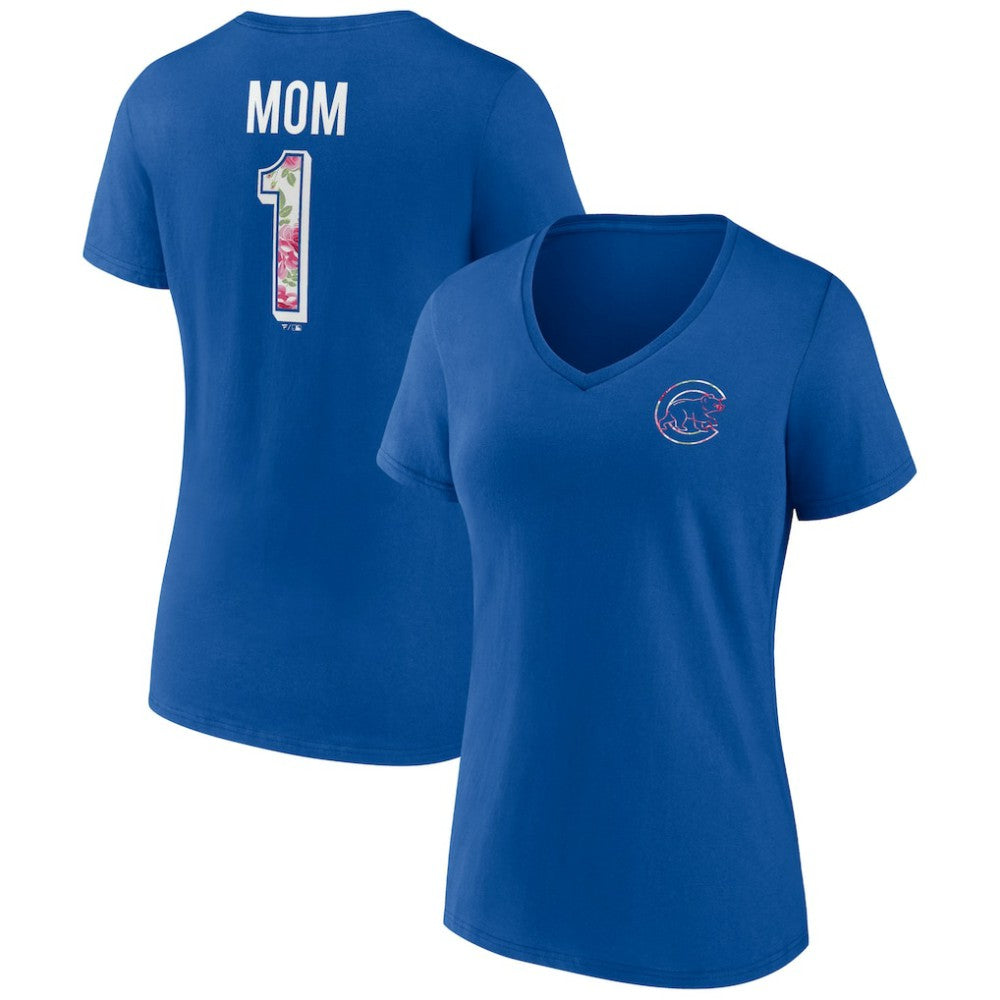 Chicago Cubs Women's Team Logo Mother's Day V-Neck T-Shirt - Royal