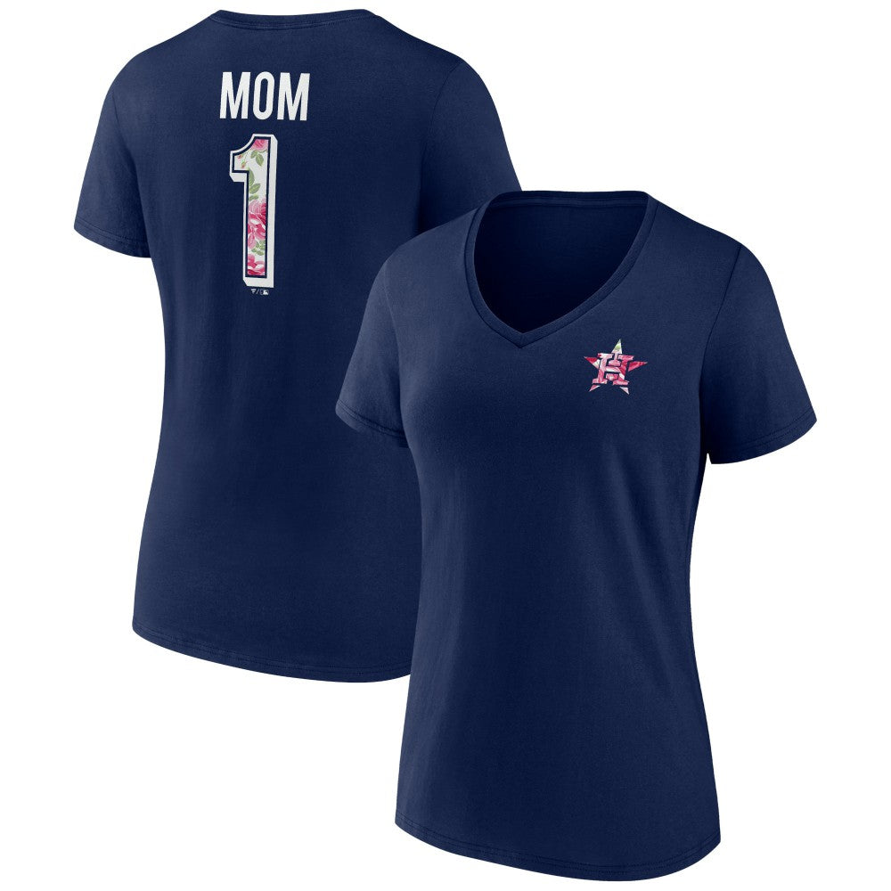 Houston Astros Women's Team Logo Mother's Day V-Neck T-Shirt - Navy