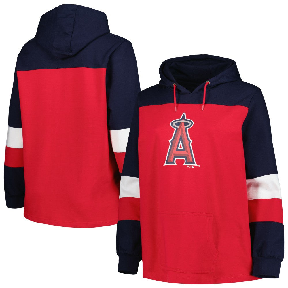 Los Angeles Angels Women's Plus Size Colorblock Pullover Hoodie - Red