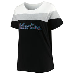 Miami Marlins Women's Plus Size Colorblock T-Shirt - White/Black