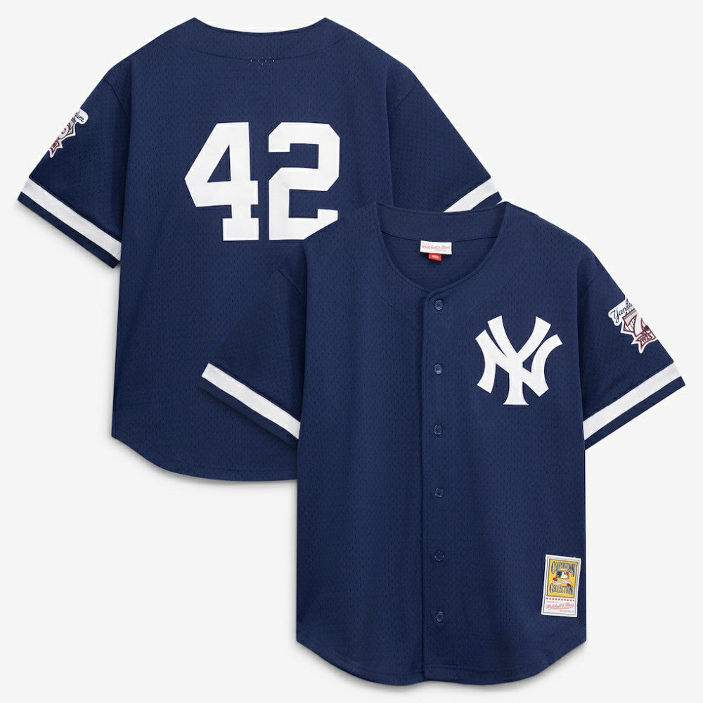 Mariano Rivera New York Yankees Mitchell & Ness Cooperstown Collection Mesh Batting Practice Button-Up Jersey - Navy | New Era