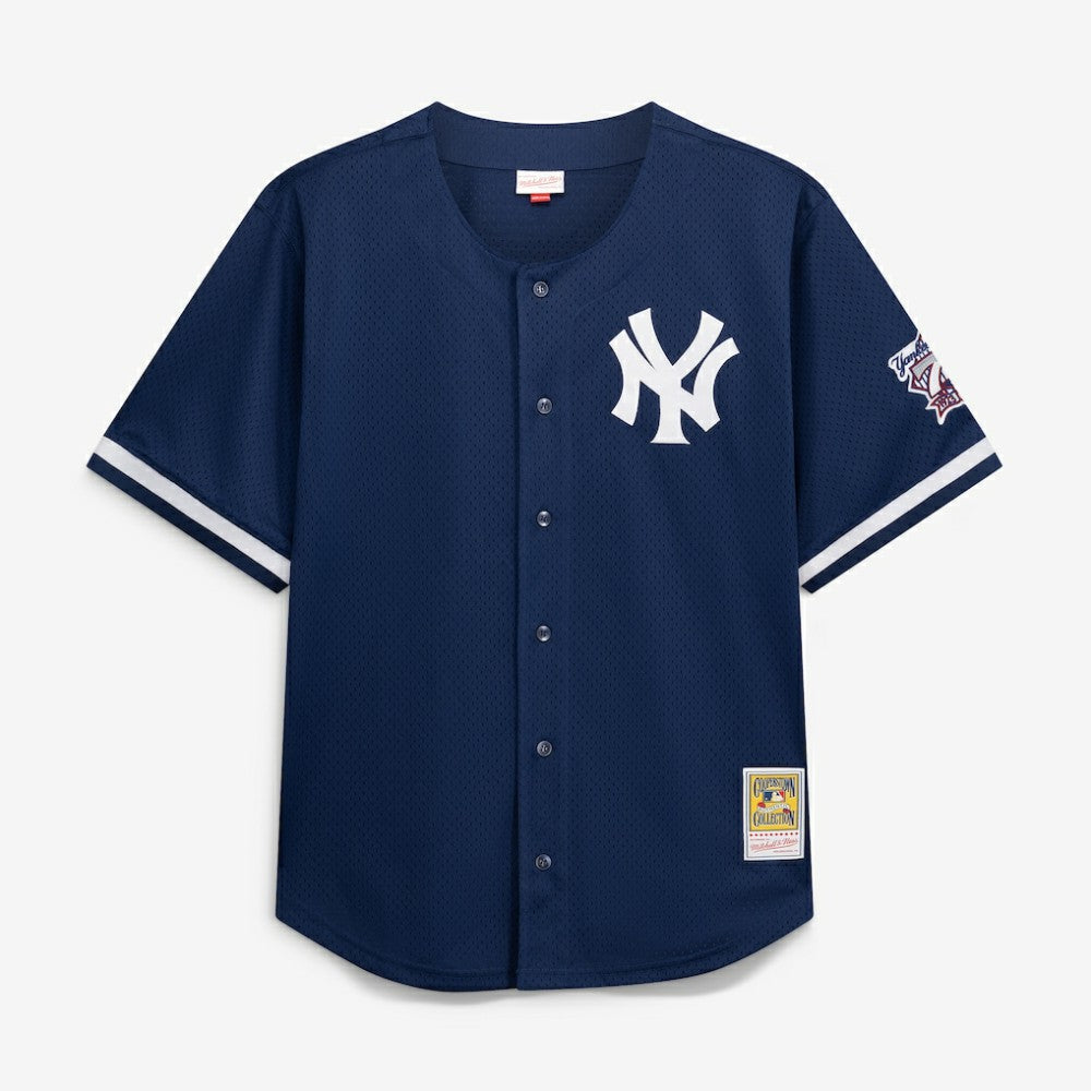 Derek Jeter New York Yankees Cooperstown Collection Mesh Batting Practice Button-Up Jersey - Navy | Mitchell & Ness