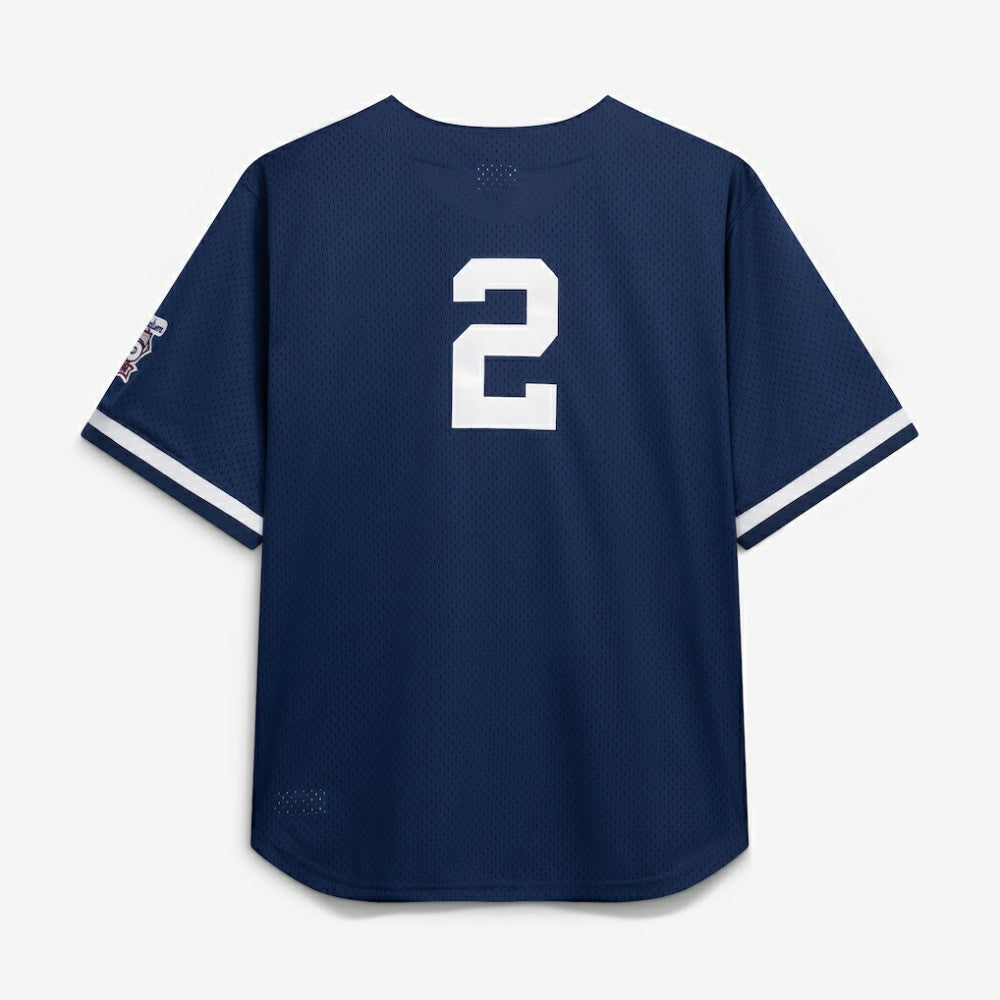 Derek Jeter New York Yankees Cooperstown Collection Mesh Batting Practice Button-Up Jersey - Navy | Mitchell & Ness