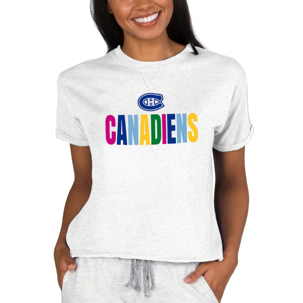 Montreal Canadiens Concepts Sport Women's Tri-Blend Mainstream Terry Short Sleeve Sweatshirt Top