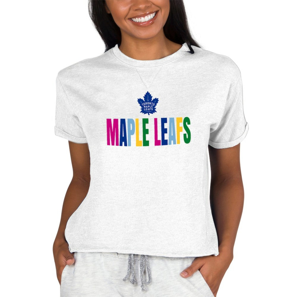 Toronto Maple Leafs Concepts Sport Women's Tri-Blend Mainstream Terry Short Sleeve Sweatshirt Top