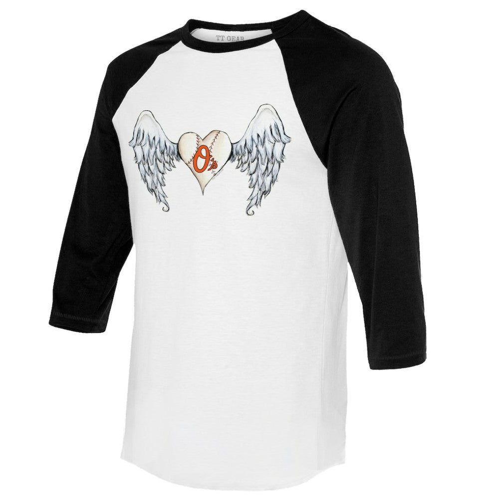 Baltimore Orioles Tiny Turnip Women's Angel Wings 3/4-Sleeve Raglan T-Shirt - White/Black
