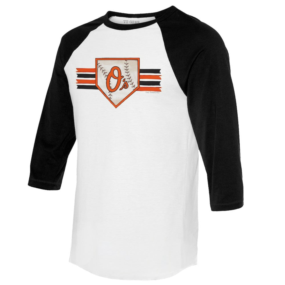 Baltimore Orioles Tiny Turnip Women's Base Stripe 3/4-Sleeve Raglan T-Shirt - White/Black