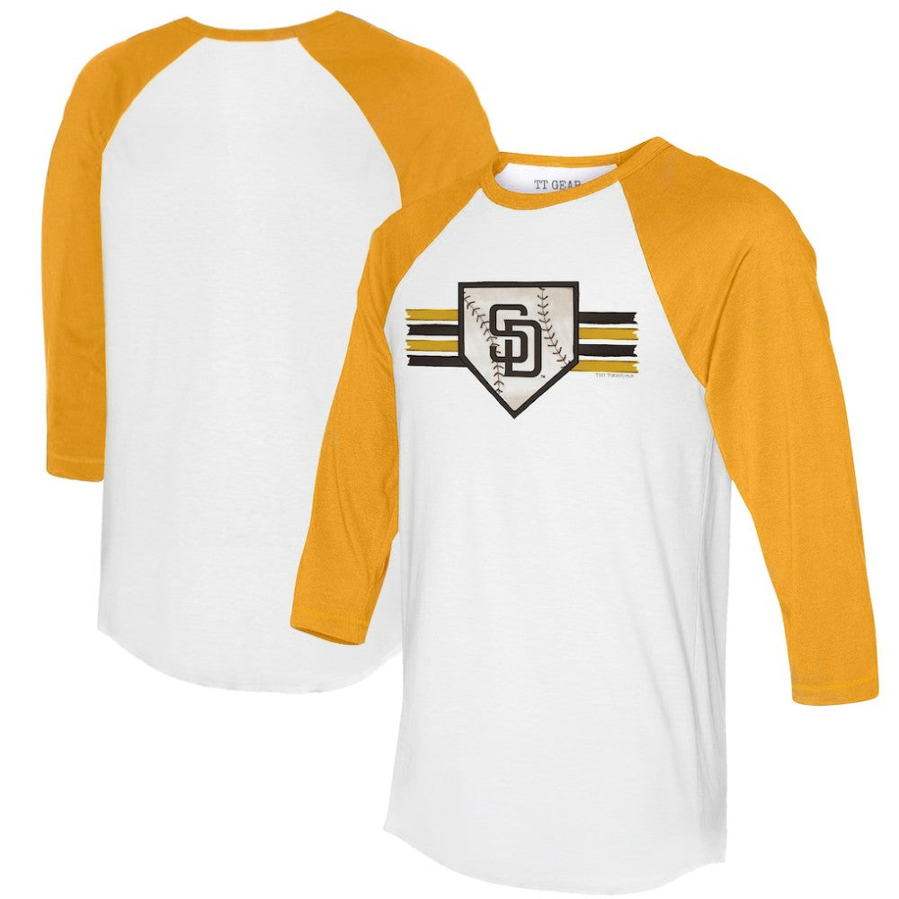 San Diego Padres Tiny Turnip Women's Base Stripe 3/4-Sleeve Raglan T-Shirt - White/Gold