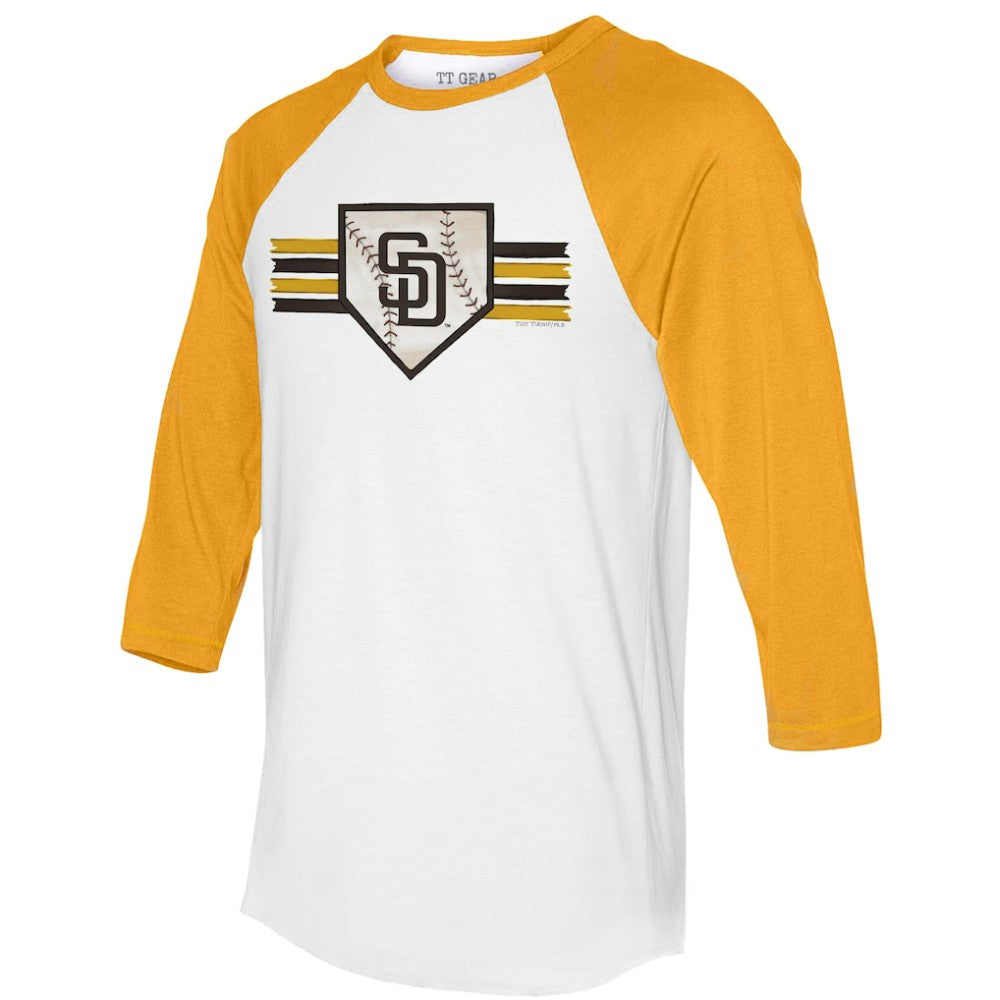San Diego Padres Tiny Turnip Women's Base Stripe 3/4-Sleeve Raglan T-Shirt - White/Gold