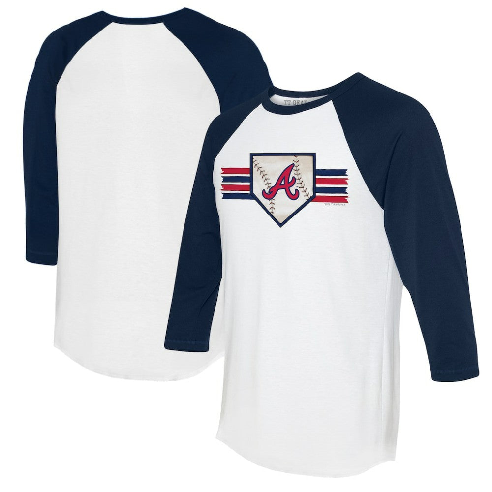 Atlanta Braves Tiny Turnip Women's Base Stripe 3/4-Sleeve Raglan T-Shirt - White/Navy