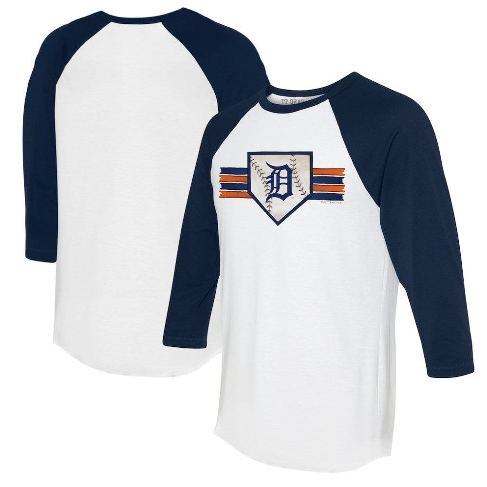 Detroit Tigers Tiny Turnip Women's Base Stripe 3/4-Sleeve Raglan T-Shirt - White/Navy
