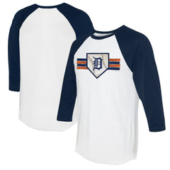 Detroit Tigers Tiny Turnip Women's Base Stripe 3/4-Sleeve Raglan T-Shirt - White/Navy