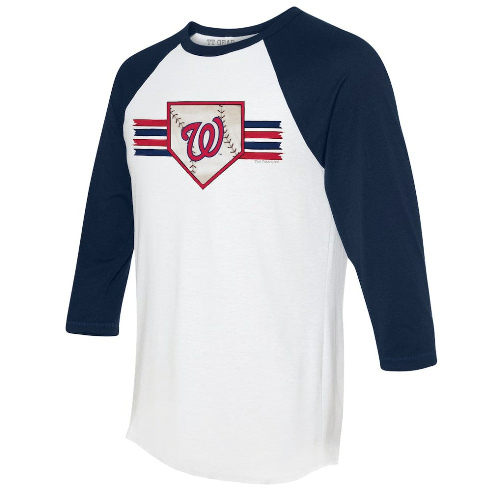 Washington Nationals Tiny Turnip Women's Base Stripe 3/4-Sleeve Raglan T-Shirt - White/Navy