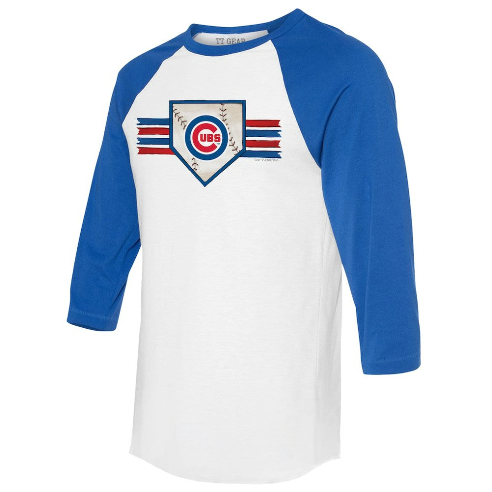 Chicago Cubs Tiny Turnip Women's Base Stripe 3/4-Sleeve Raglan T-Shirt - White/Royal