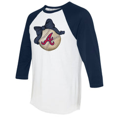 Atlanta Braves Tiny Turnip Women's Baseball Bow 3/4-Sleeve Raglan T-Shirt - White/Navy