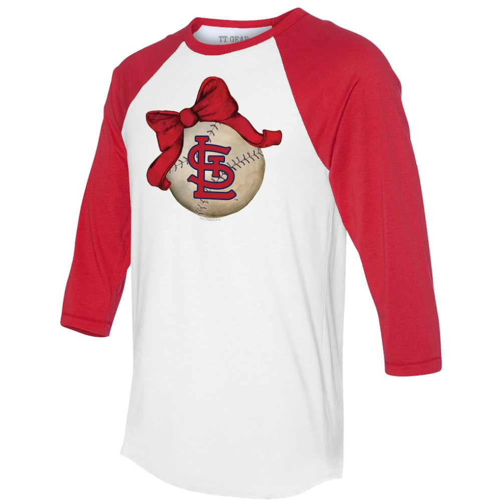 St. Louis Cardinals Tiny Turnip Women's Baseball Bow 3/4-Sleeve Raglan T-Shirt - White/Red
