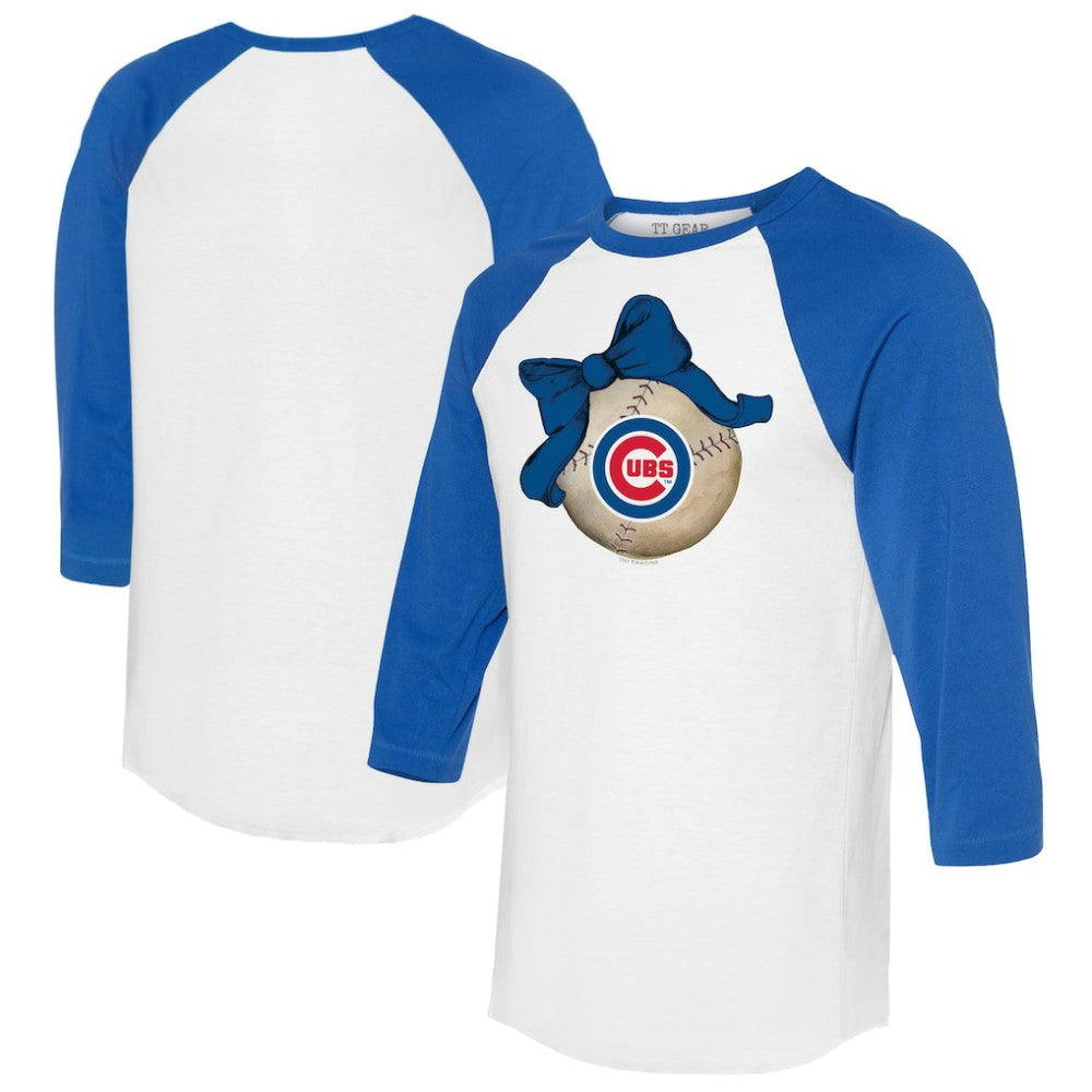 Chicago Cubs Tiny Turnip Women's Baseball Bow 3/4-Sleeve Raglan T-Shirt - White/Royal