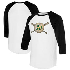 Athletics Tiny Turnip Women's Baseball Cross Bats 3/4-Sleeve Raglan T-Shirt - White/Black
